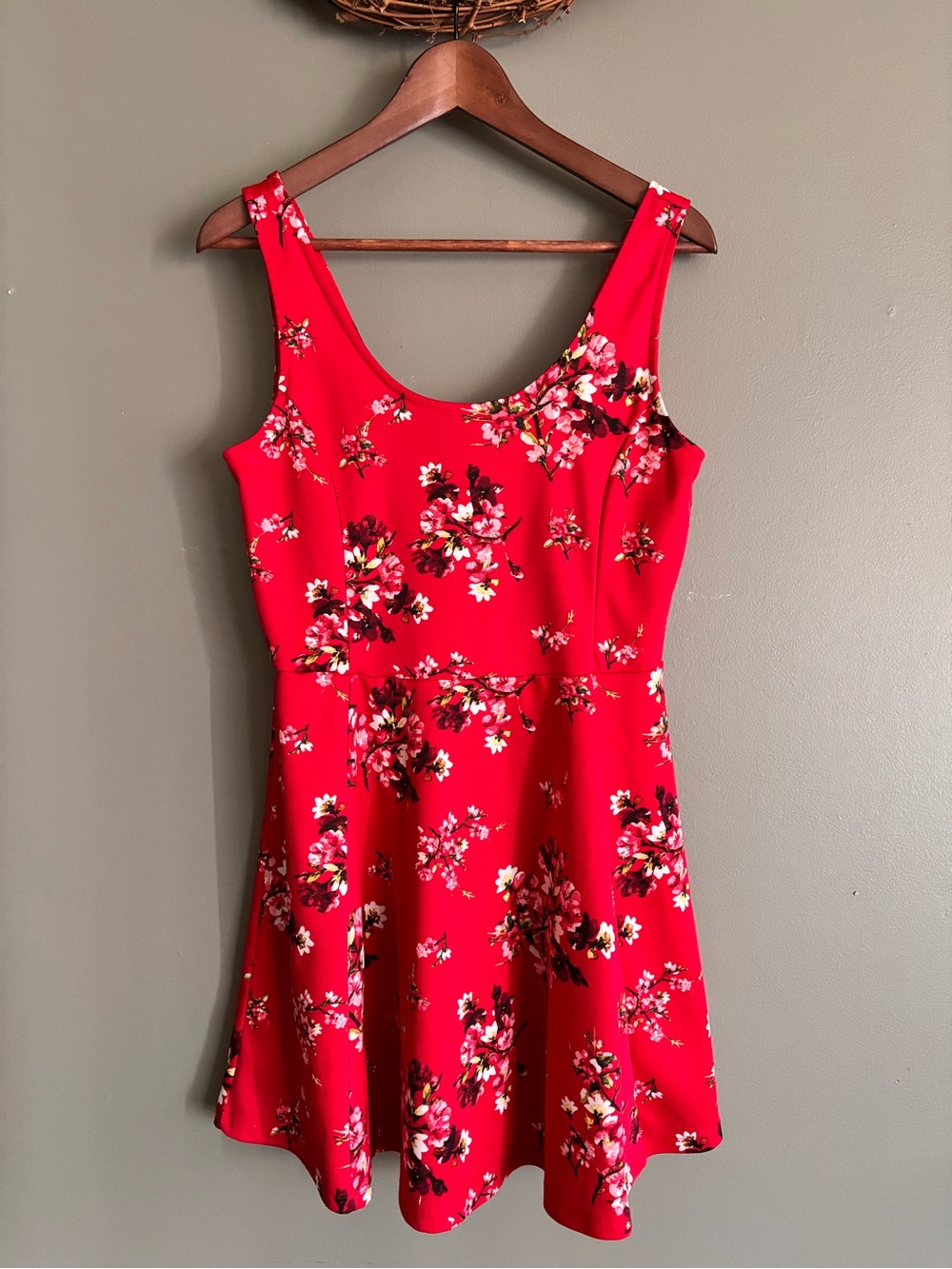 H&M Red Floral Skater Dress - US 14